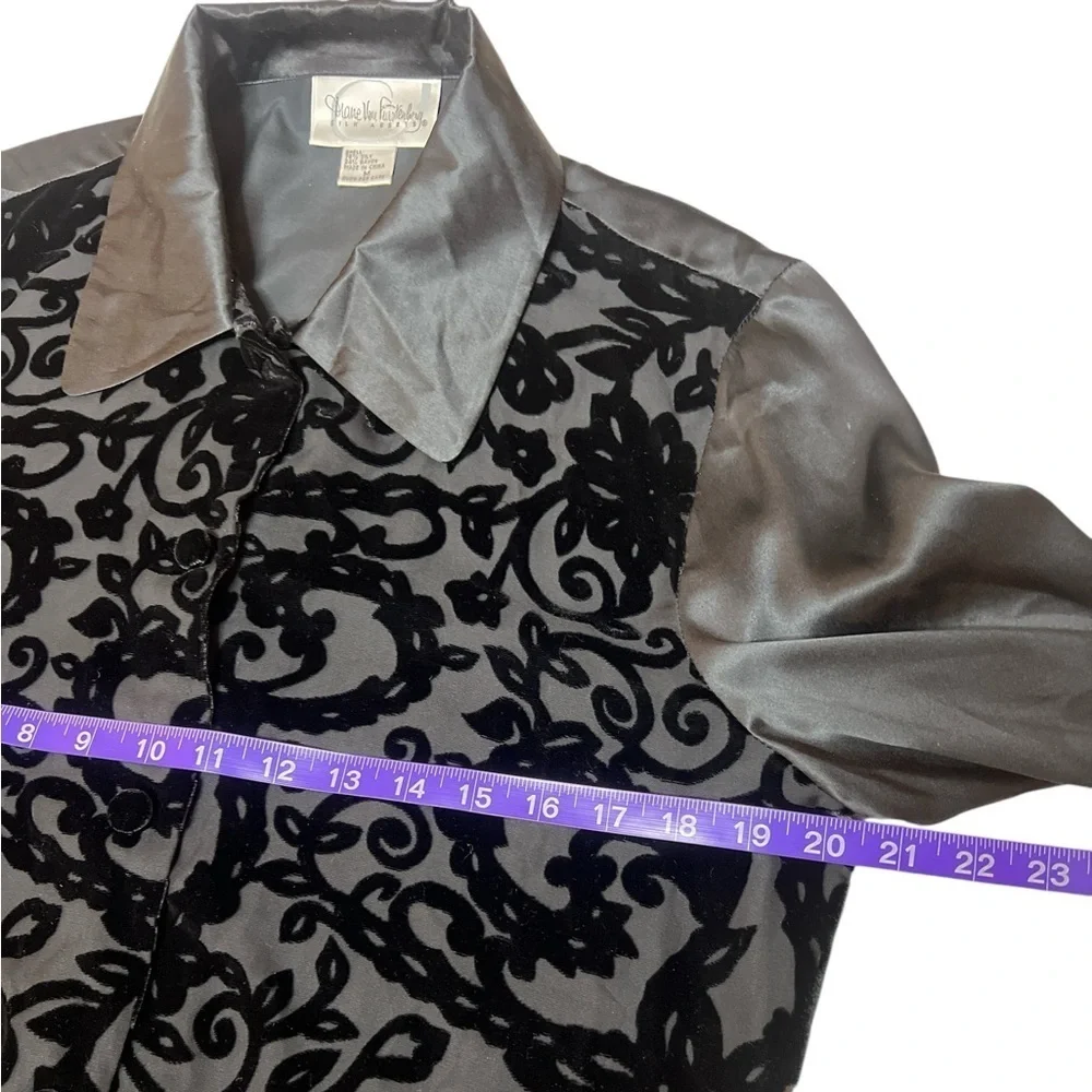 Vintage Diane von Furstenberg Silk Velvet Burnout Blouse Black M